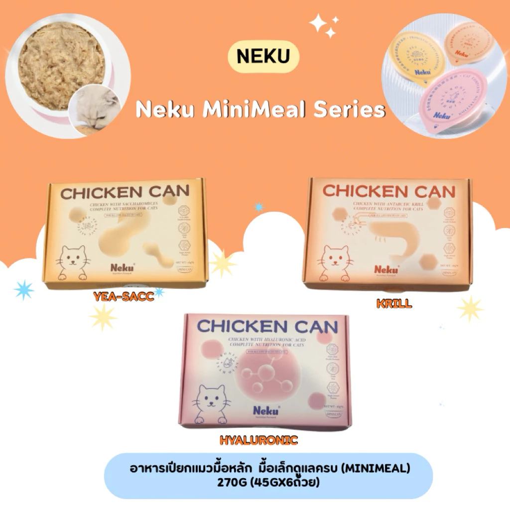 (ยกกล่อง) Neku Mini - อาหารเปียกแมวมื้อหลัก 270g (45gx6ถ้วย) (สินค้าพร้อมส่งจากไทย🇹🇭)