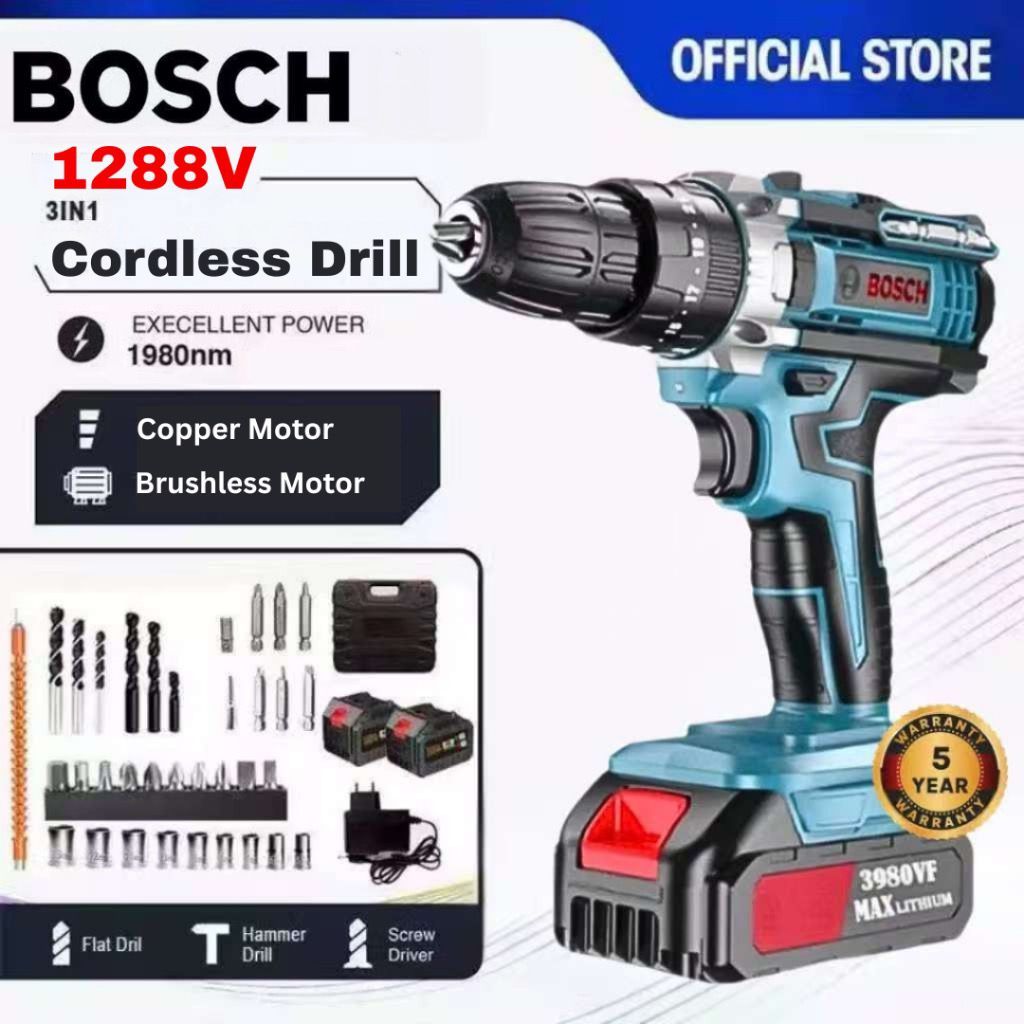 Bosch สว่านไร้สาย 10MM สว่านกระแทก สว่านไขควงไร้สาย ไขควงไฟฟ้า เจาะคอนกรีต เครื่องมือช่าง 9980V