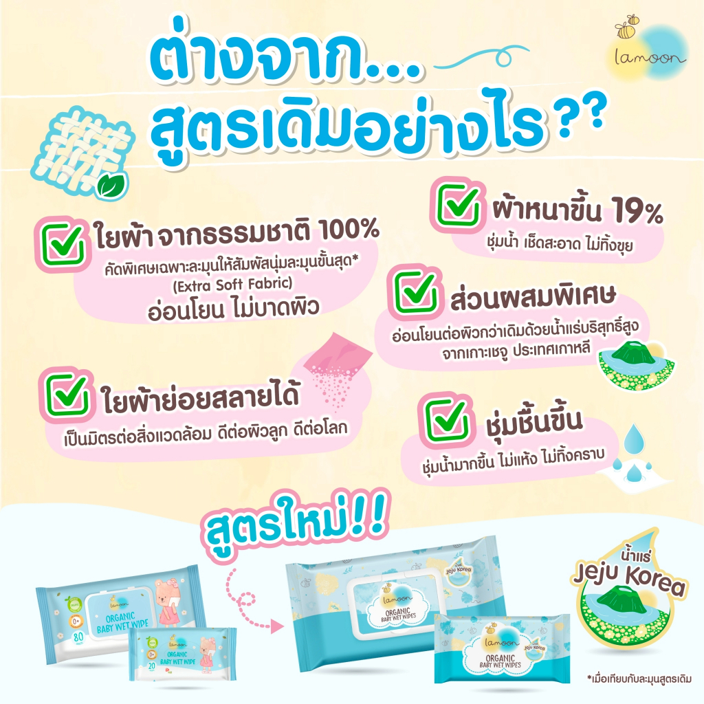 Lamoon ผ้าเช็ดออร์แกนิคแบบเปียก