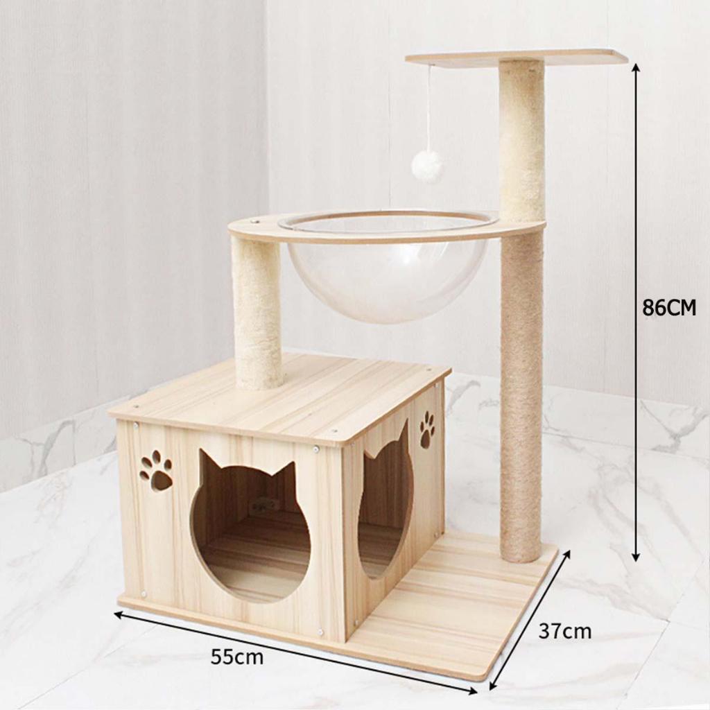 คอนโดแมว คอนโดแมวไม้ พื้นที่ขนาดใหญ่ บ้านลับแลบแมว เสาปีนแมว บ้านแมวสำหรับ4-6ตัว พร้อมโดมนอนแบบใสและบันได - รูปที่ 5