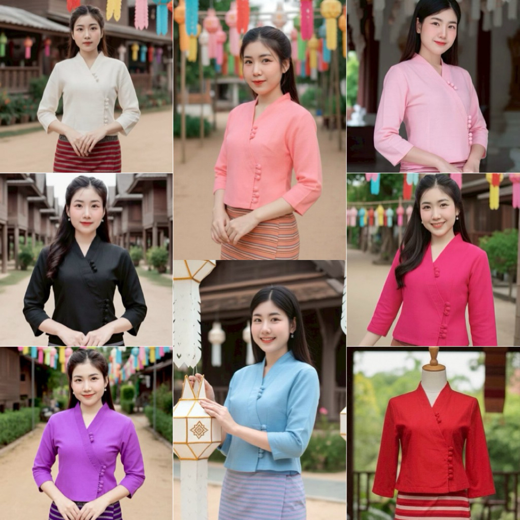 เสื้อผ้าฝ้ายชินมัยกระดุม 9 เม็ดแขนสามส่วน ไซส์ 34“-48“