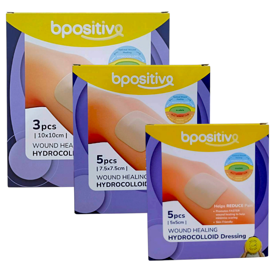 BPOSITIVE แผ่นปิดแผ่น ไฮโดรคอลลอยด์ เหมาะสำหรับแผลแห้งถึงแผลที่มีของเหลวซึมเล็กน้อย
