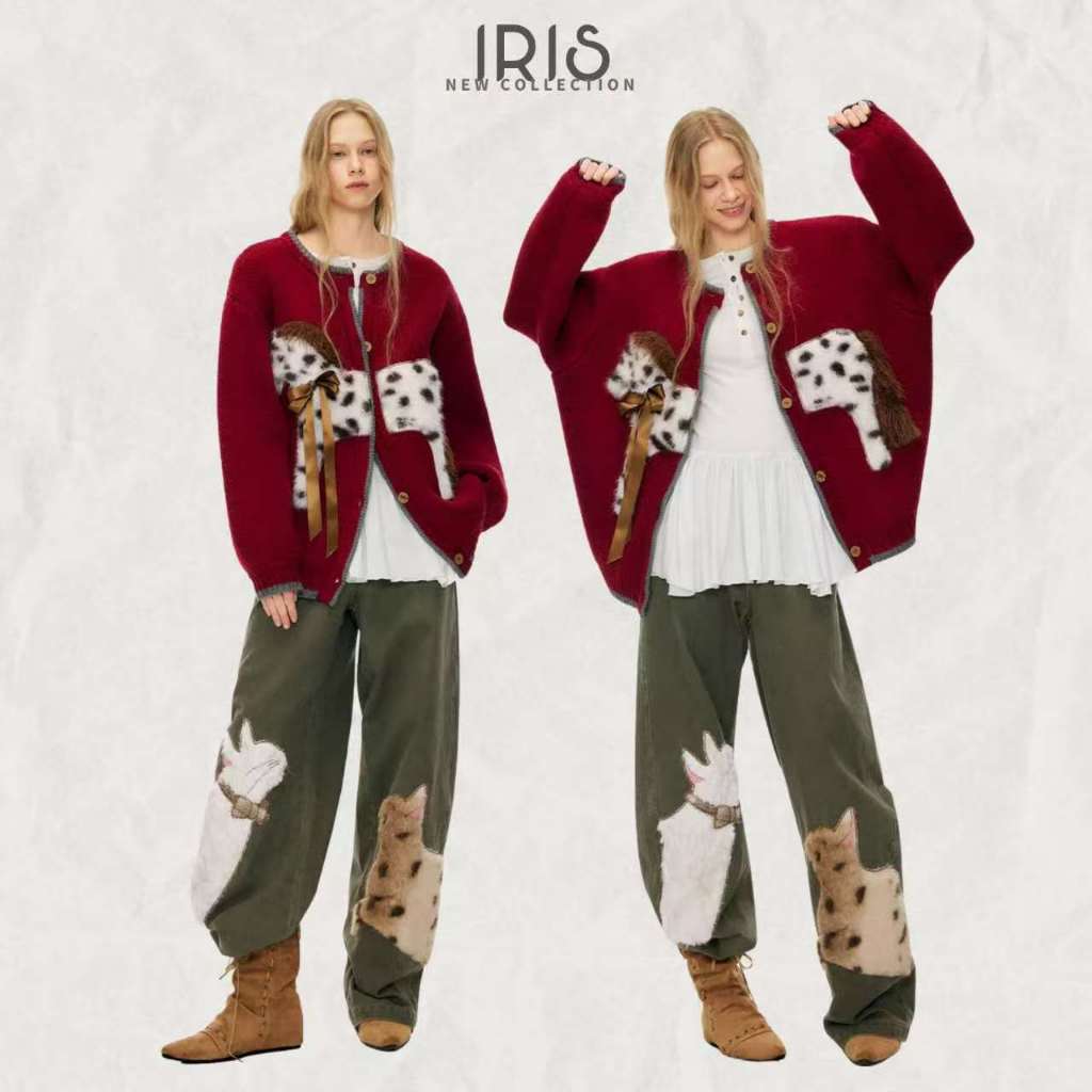สินค้าลิขสิทธิ์แท้」IRIS SPRING ｜Lucky Pony Cardigan & pantsเสื้อคลุมไหมพรมตรุษจีนปีม้า แต่งม้าขนฟูสุดน่ารัก เหมาะกับอากา