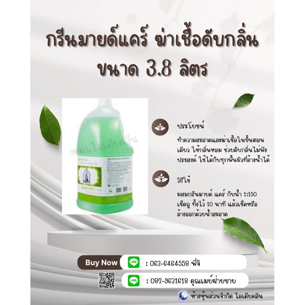 ผลิตภัณฑ์ทำความสะอาดและฆ่าเชื้อ กรีนมายด์แคร์(สีเขียว) 3.8 ลิตร