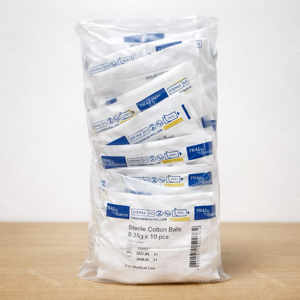 สำลีก้อนสเตอร์ไรด์ Thai Gauze 10ก้อน/ซอง สำลีก้อน ขนาด 0.35 g. (ยกแพ็ค10ซอง)