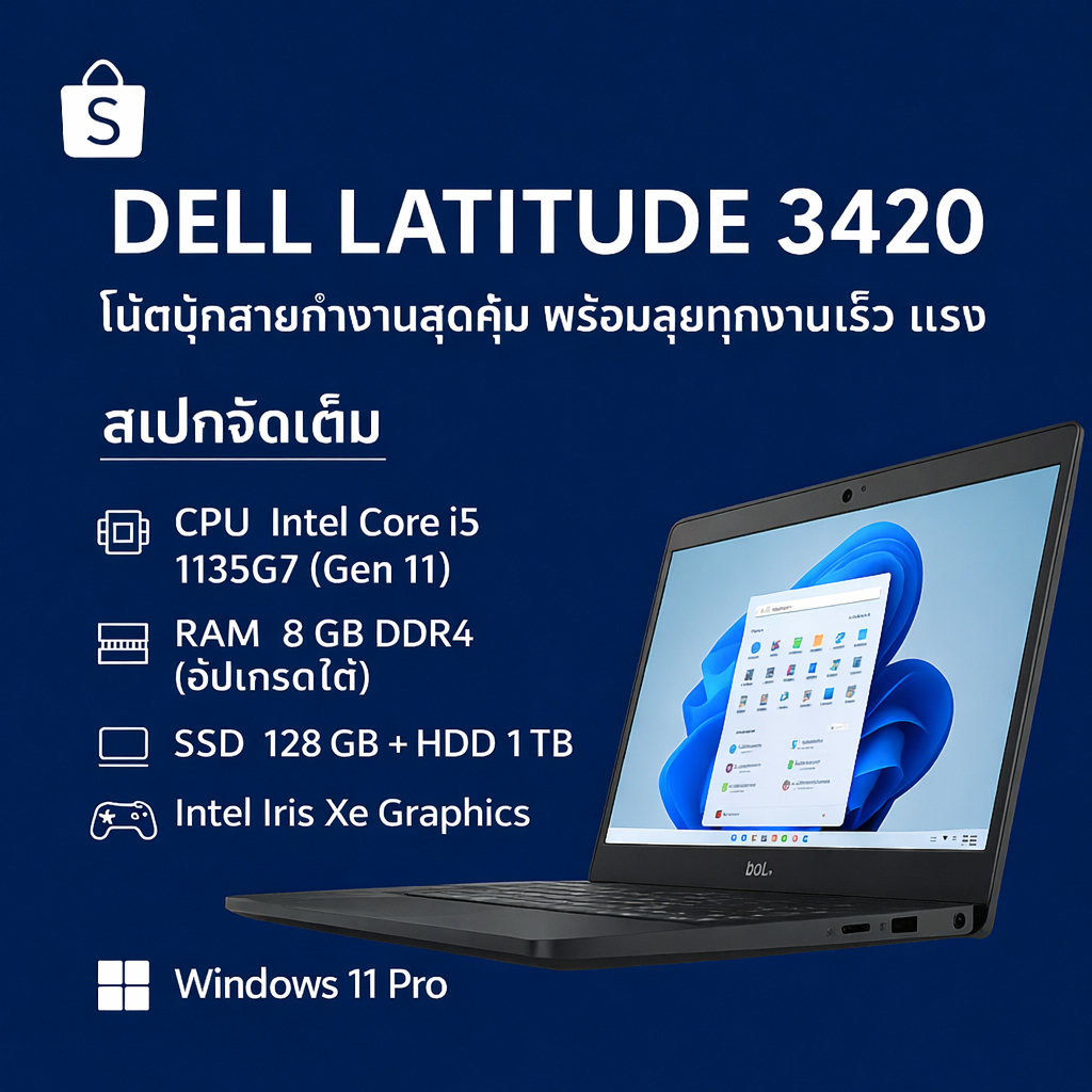 Dell Latitude 3420 i5 Gen11 / RAM 8 GB / SSD 128 GB +  HDD 1TB ) / Win11 Pro แท้ / โน้ตบุ๊คมือสอง พร