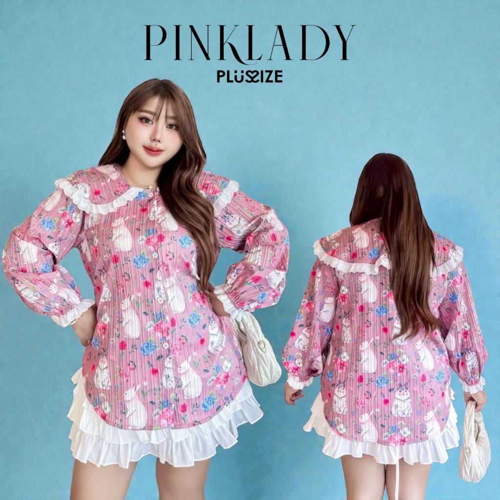 เสื้อคอบัว แขนยาว ลาย ***กระต่ายชมพู*** 40"-64" (กรุณาอ่านไซส์ในรายละเอียดก่อนสั่งซื้อ)