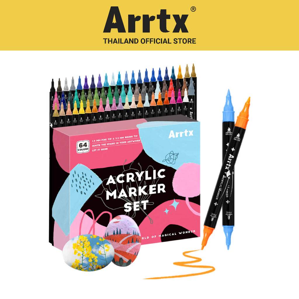 FOLIO ART : Arrtx ปากกาอะคริลิคมาร์คเกอร์ เซต 64 สี (Brush Tip+ Fine Tip) รหัส 94138