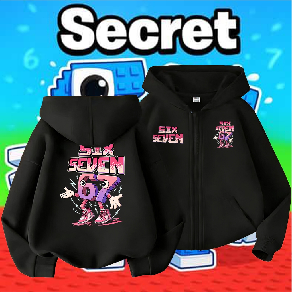 【kids】 เด็กพิมพ์ เด็ก Hoodie ซิปกับหมวก เด็ก LUCKY BLOCK 67 BRAINROT ROBLOX ทารกทําจากยางยืดโพลีไทยนุ่มยืด  120-150