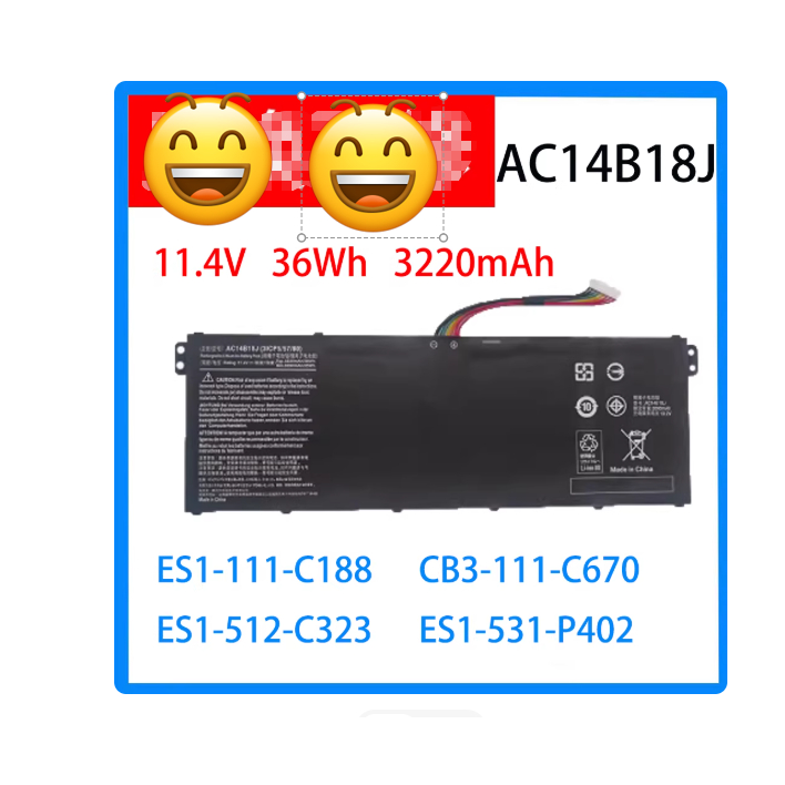 ใหม่สำหรับ Acer A315-55 N18Q13 AC14B18J AC14B13J แบตเตอรี่แล็ปท็อป