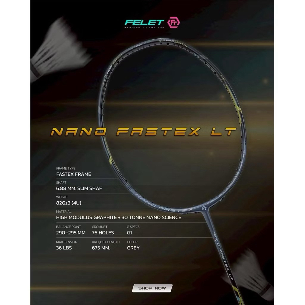 FELET ไม้แบดมินตัน รุ่น 𝗡𝗔𝗡𝗢 𝗙𝗔𝗦𝗧𝗘𝗫 𝗟𝗧 แถมเอ็นขึ้นฟรี ประกันไทย แถมกริปไปอีก