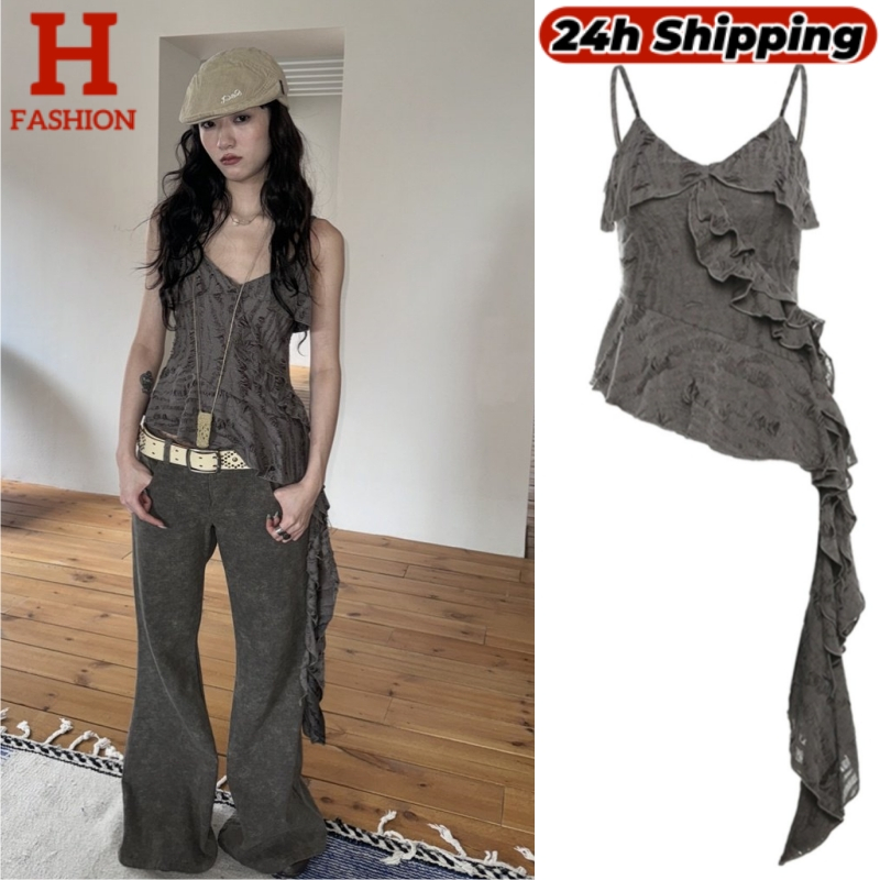 รับประกันคุณภาพ! HOT FASHION เสื้อสายเดี่ยว ผ้าพริ้วไหว ลายมัเย้อนสีพื้น 56509