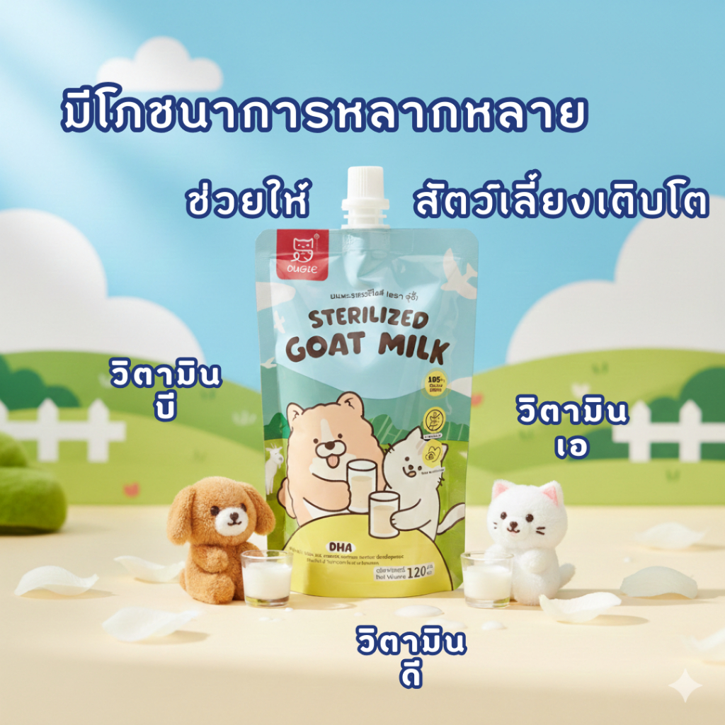🎁Follow-10฿🔔5แถม1🔔 นมแพะแท้สำหรับสัตว์เลี้ยง แบบซองพกพา เสริมทอรีน บำรุงหัวใจและสายตา ย่อยง่าย เหมาะกับทุกวัย