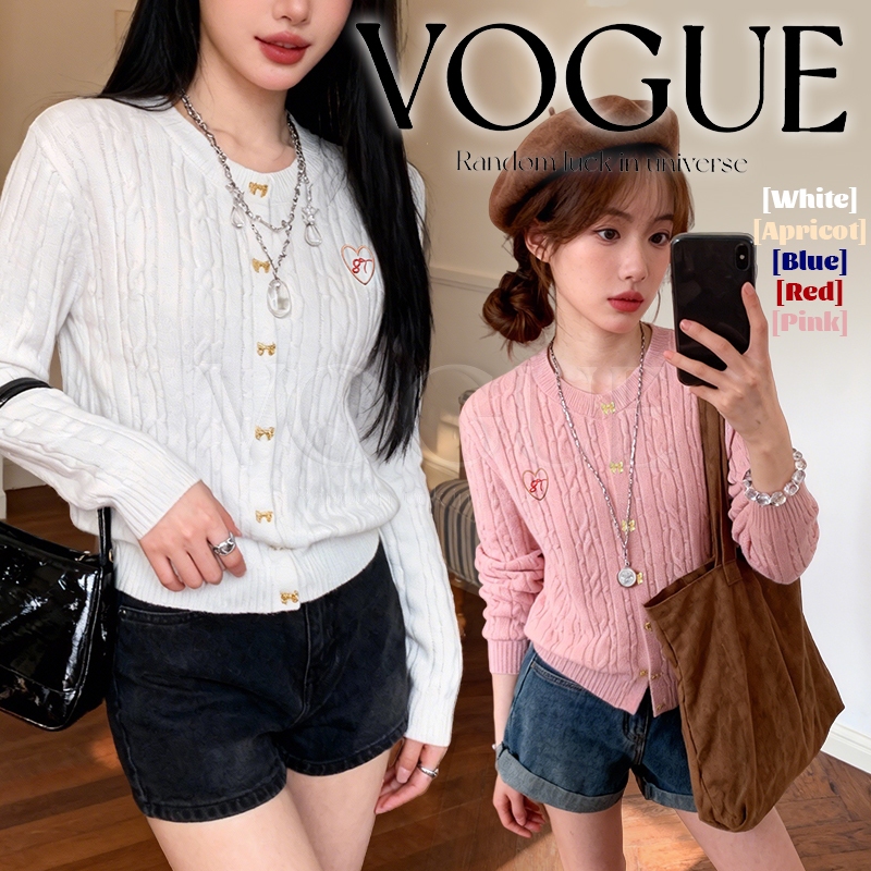 Vogue🌟พร้อมส่ง🌟 แขนยาวถักเสื้อสเวตเตอร์ถักผู้หญิงสไตล์ใ ผอมลง สไตล์เกาหลี (DZJH118-99)