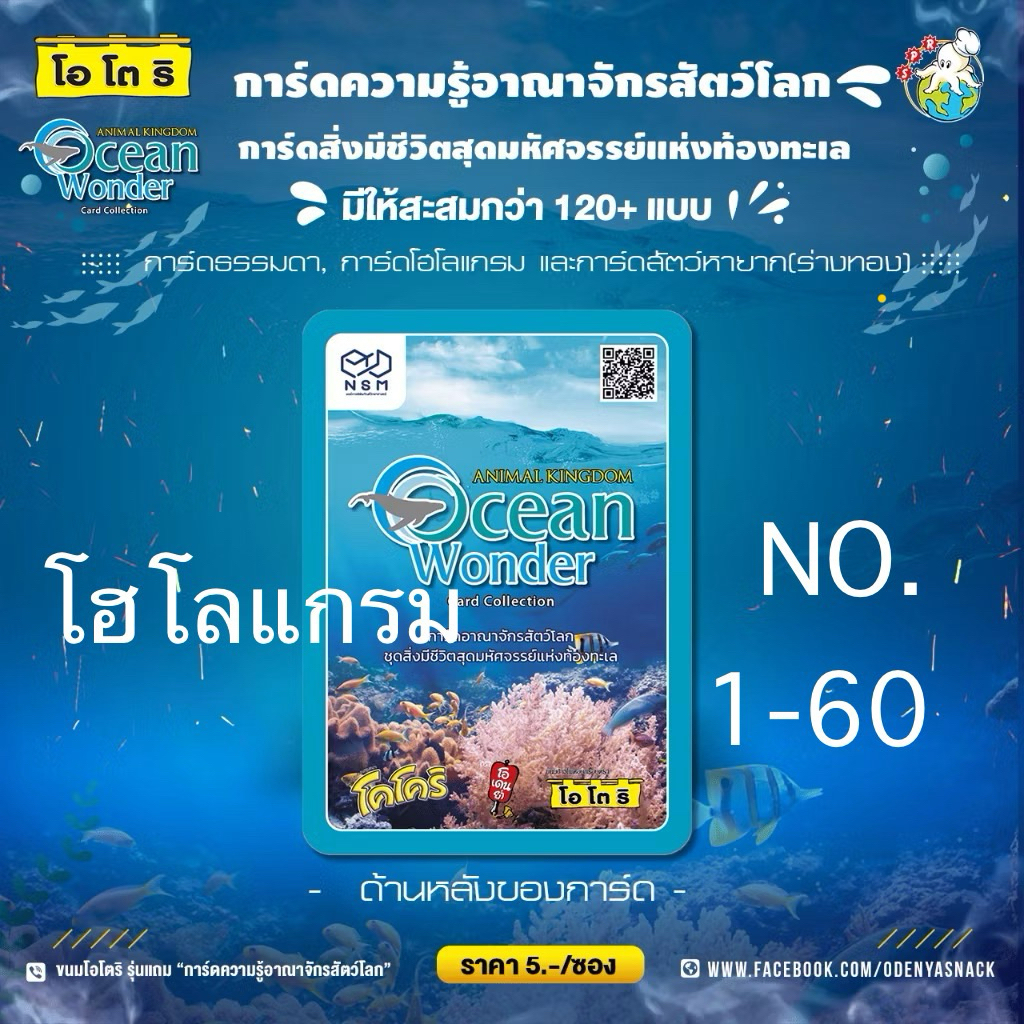 ✅การ์ดโฮโลแกรม No.1-60✅ (ขายแยกใบ) สัตว์โลกใต้ทะเล