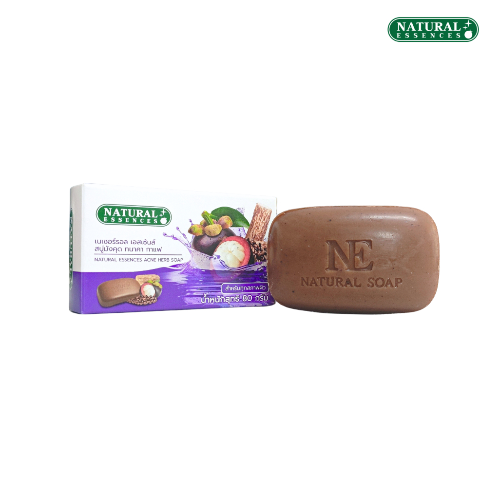 สบู่ก้อนเปลือกมังคุด ทนาคา กาแฟ 80 กรัม Natural Essences สครับกาแฟให้ผิวกระจ่างใส ทำความสะอาด ให้ผิวเรียบเนียน ลดสิว