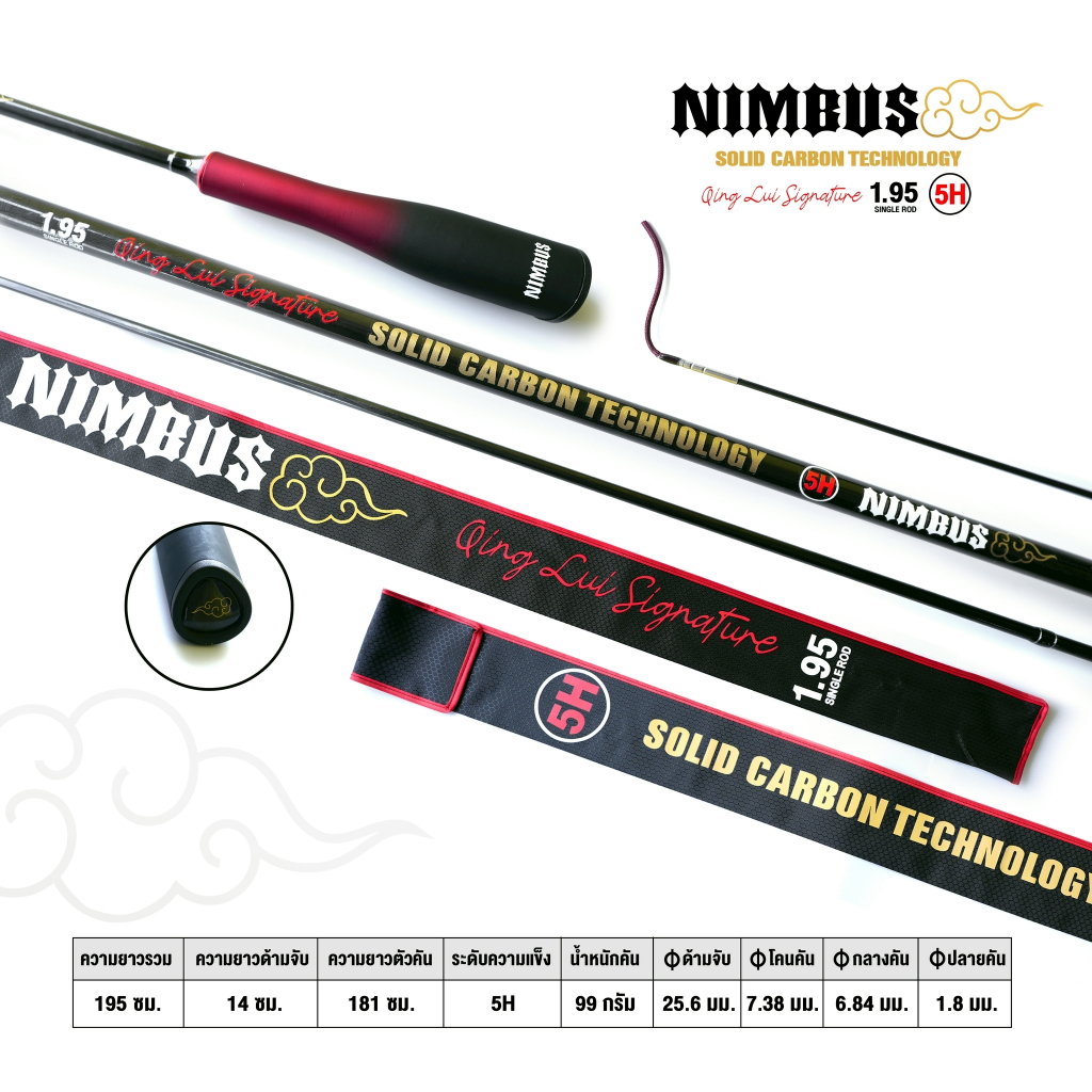 ชิงหลิวรุ่นNIMBUS(นิมบัส)เป็นคันชิงหลิวท่อนเดียวที่เหนียวที่สุดมี ความยาว195 ซม.เวท 5H