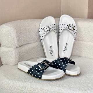 KTHANA รองเท้าแตะลายจุด polka dot มินิมอลสีขาว พี้นลายมะกูดแนะนำเท้าอูม+1ไซส์ 35-44 นุ่มเท้า