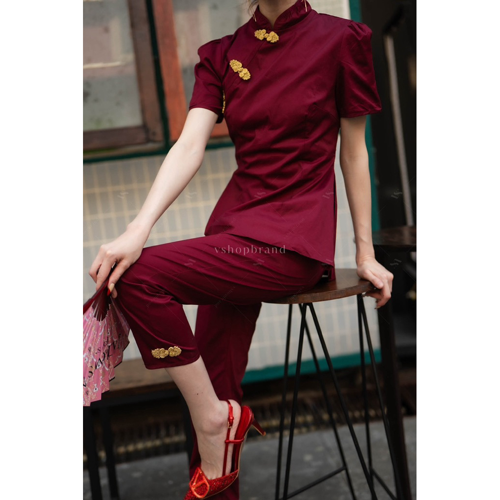 📌ทักก่อนสั่ง 📌 4234 ชุดเซท2ชิ้น เสื้อกี่เพ้า+ กางเกง8ส่วน VSHOP - รูปที่ 5