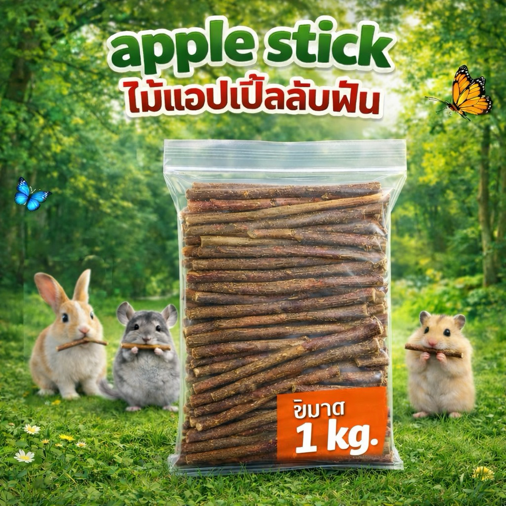 ไม้แอปเปิ้ล 1 kg. สำหรับกระต่าย ชินชิล่า หนูแฮมเตอร์ ช่วยลับฟัน ลดฟันยาว เสริมไฟเบอร์ ปลอดสาร เคี้ยวเพลินจากธรรมชาติ