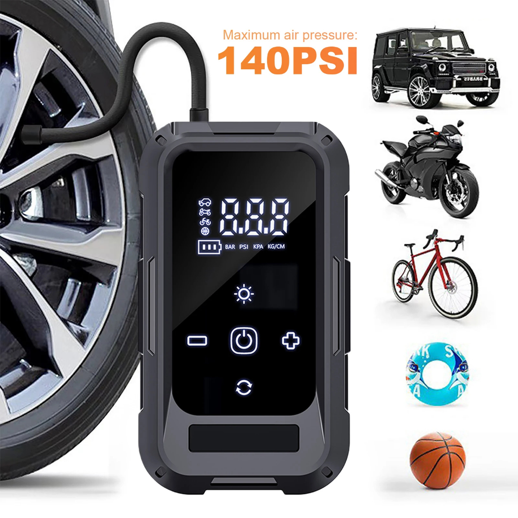COD เครื่องสูบลมยางแบบพกพา 140 PSI จอLED พร้อมเกจวัดแรงดันดิจิตอล สำหรับรถยนต์ รถจักรยานยนต์ จักรยาน และลูกบอล