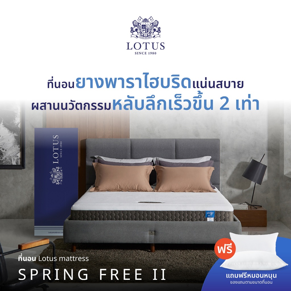 LOTUS ที่นอนยางพาราไฮบริด (สเปคแน่นสบาย) รุ่น Spring Free II หนา 9 นิ้ว ส่งฟรี
