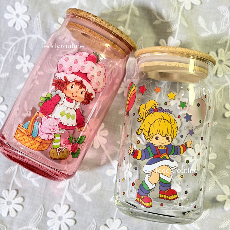 พร้อมส่ง / Pre10วัน 💖 แก้วพร้อมหลอด มีฝาปิด ลายvintage Cartoon Character ความจุ 500ml.