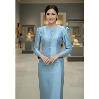 ผ้าถุงตัดสำเร็จไหมสี่เส้น อัดกาว ซิปหลัง (ถ35)