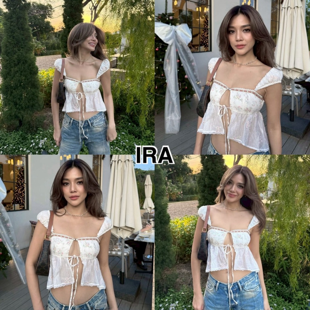 BY IRA  (2025-98) Flora Top สายเดี่ยว ผูกหน้าลายดอก งานดูดี สวยคุณหนูสุดๆ ผ้าบางพริ้วไหว เเต่งระบาย เก๊มากก