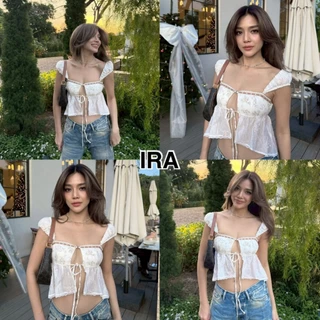 BY IRA (2025-98) Flora Top สายเดี่ยว ผูกหน้าลายดอก งานดูดี สวยคุณหนูสุดๆ ผ้าบางพริ้วไหว เเต่งระบาย เก๊มากก