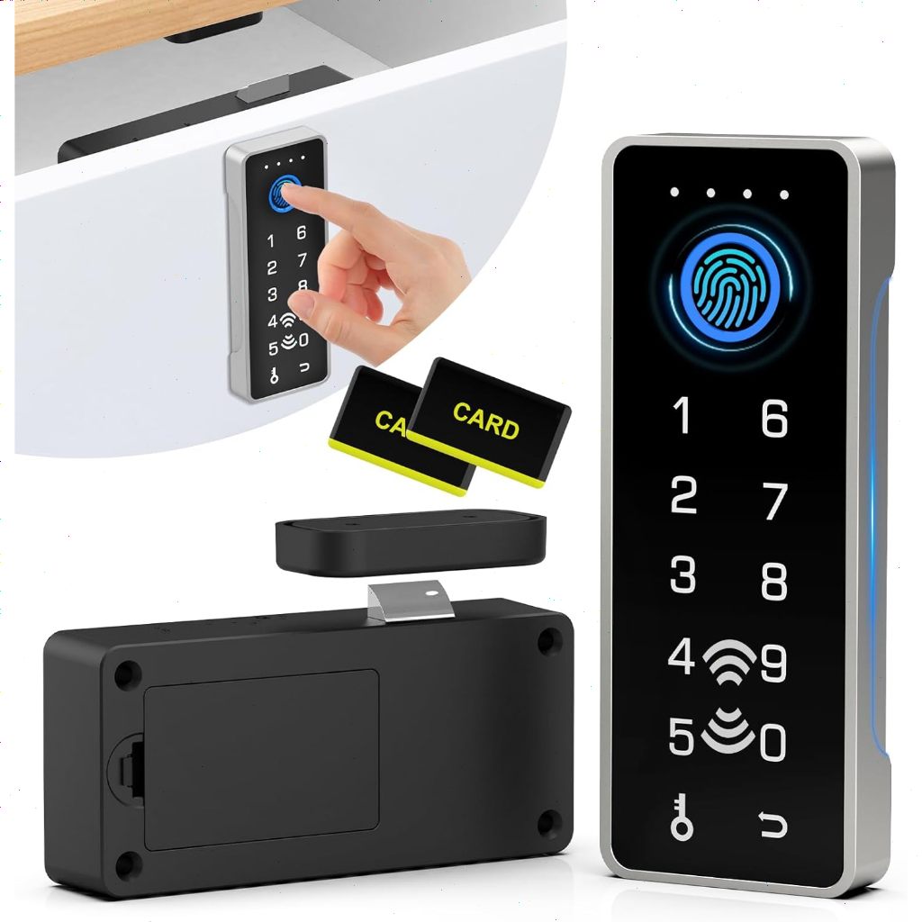 RFID Fingerprint Lock-Smart Cabinet Drawer Lock with Key Cards, Bluetooth Child Safety Cabinet Code Lock