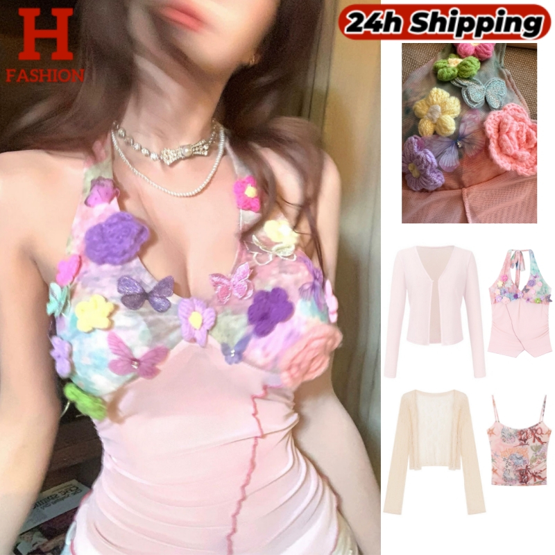 HOT พร้อมส่ง กล้าม/เสื้อคลุมแขนยาว ดีเทลสีชมพูซีทรูบางเบา ลายดอกไม้ -FY947/FY951