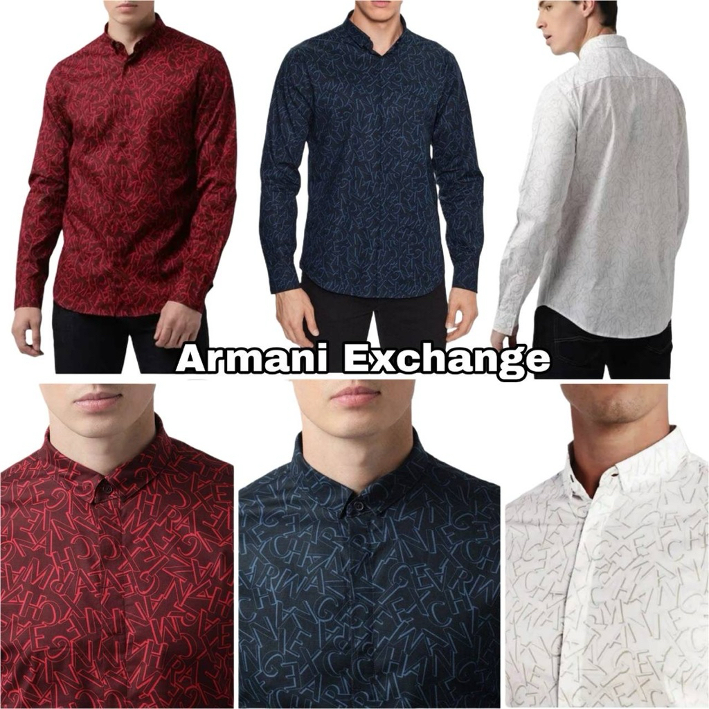 เสื้อเชิ้ตแขนยาว ARMANI EXCHANGE MEN'S RANDOM LOGO SLIM FIT SHIRT
