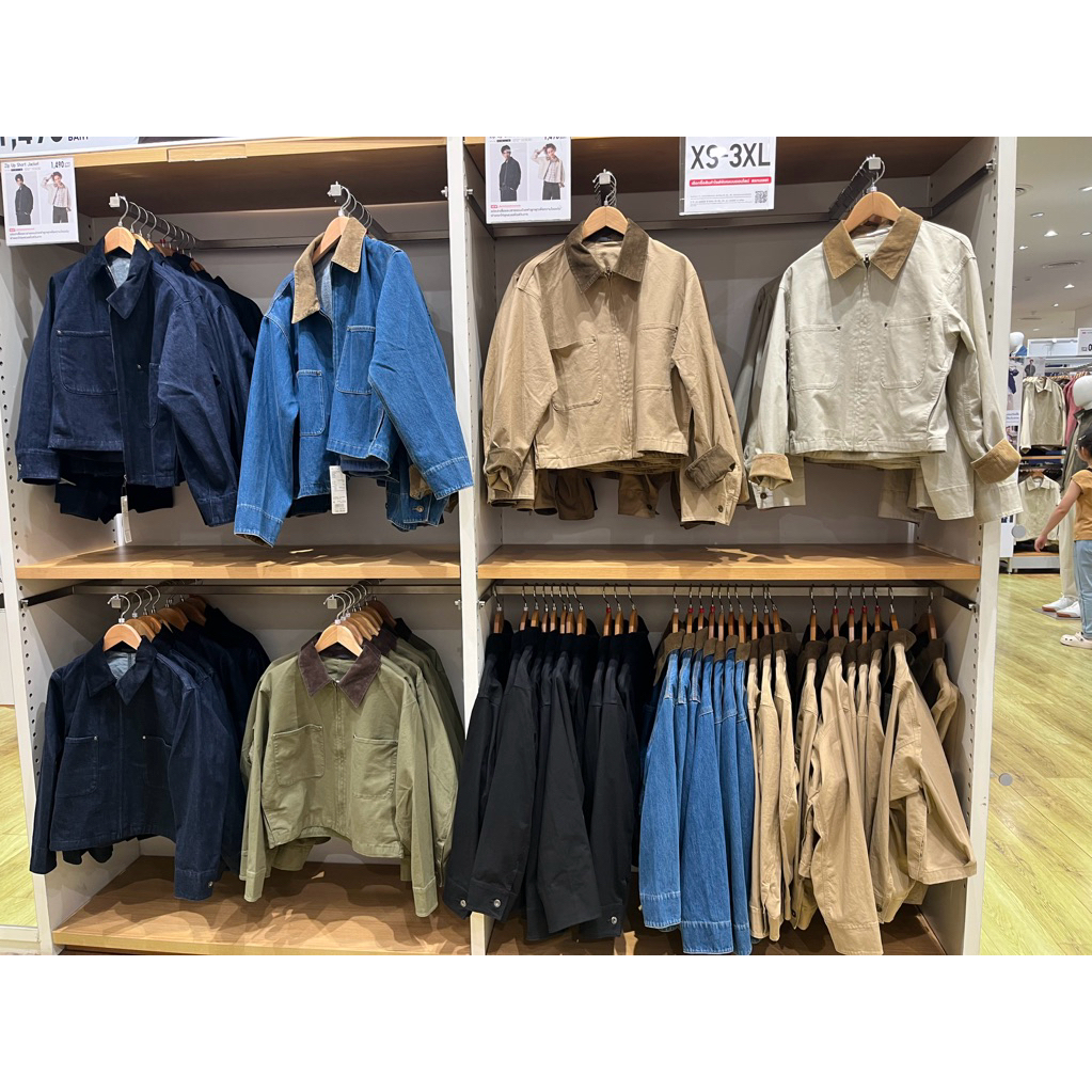เสื้อแจ็คเก็ตคอลูกฟูกUniqloคู่ชายหญิง💖รับหิ้วของแท้จากช้อป ทรงBoxy คอปกแต่งคอลูกฟูกใส่แล้วตัวสูง แมตช์ง่ายกับทุกลุค