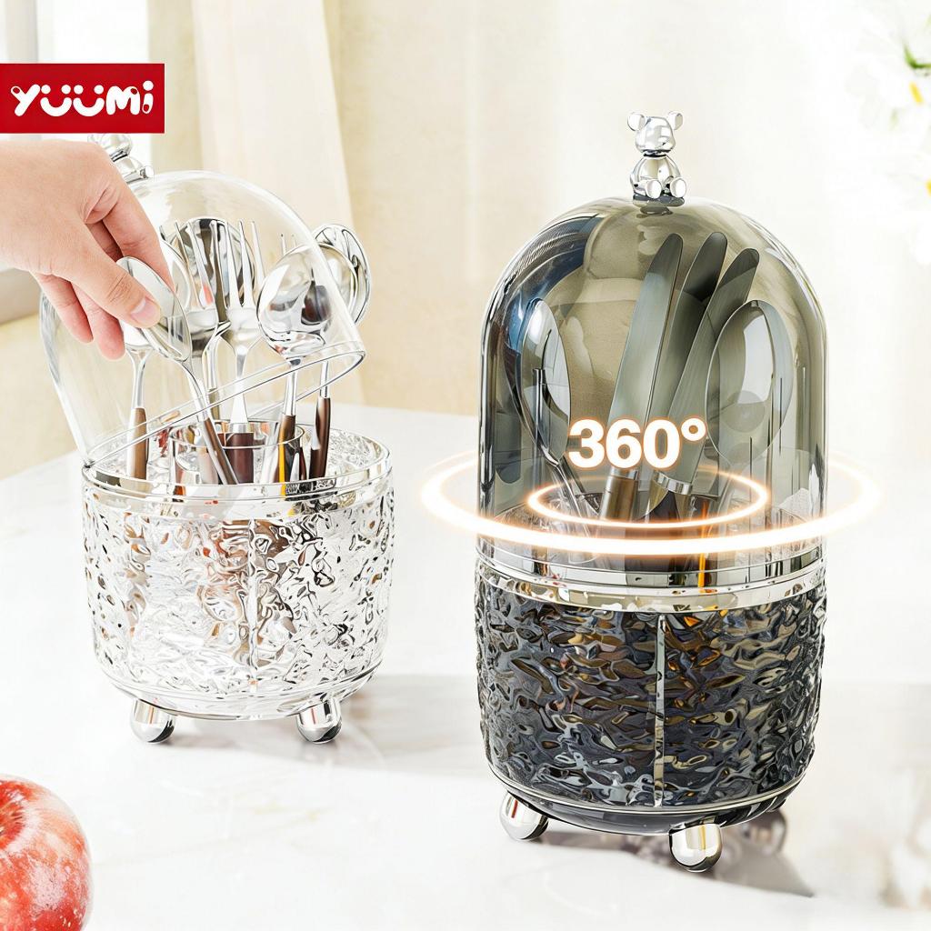 YUUMI ที่ใส่ช้อน 360° จัดระเบียบ มัลติฟังก์ชั่น Desk Organizer for แปรงรองพื้น/ปากกา/เครื่องเขียนและอุปกรณ์ครัว