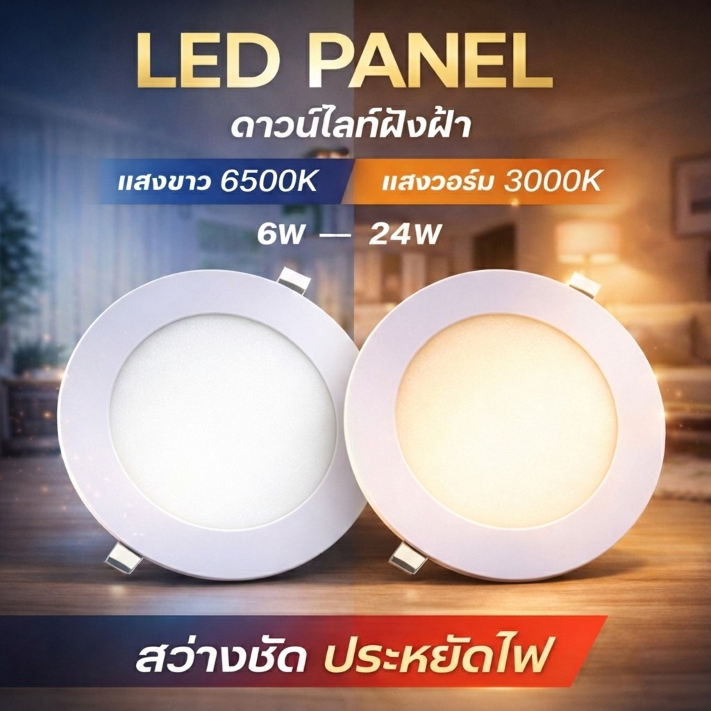 ดาวน์ไลท์ ฝังฝ้า LED 6W 9W 12W 18W 24W แสงขาว แสงวอร์ม แบบบาง ประหยัดพลังงาน ติดตั้งง่าย สำหรับบ้าน คอนโด และสำนักงาน