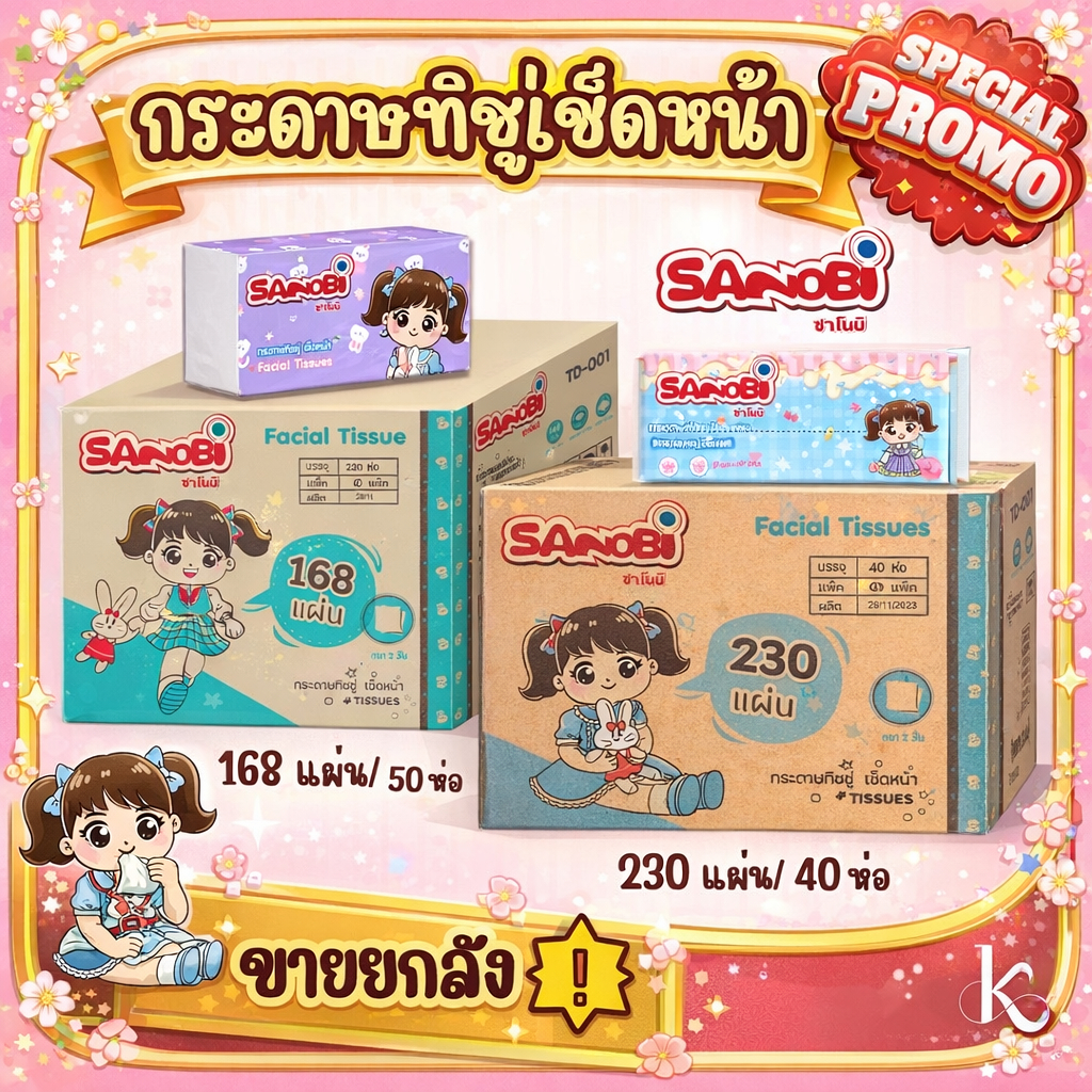 {ยกลัง} กระดาษทิชชู่ กระดาษเช็ดหน้า หนา 2 ชั้น DTD-001-168แผ่น / DTD-002-230แผ่น กระดาษชำระ