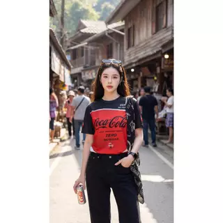 เสื้อคอกลมกีฬาลายโค้กซี่โร่-แดงดำN0-18ใส่สะบายระบายอากาศเนื้อผ้านุ่มใส่สะบาย