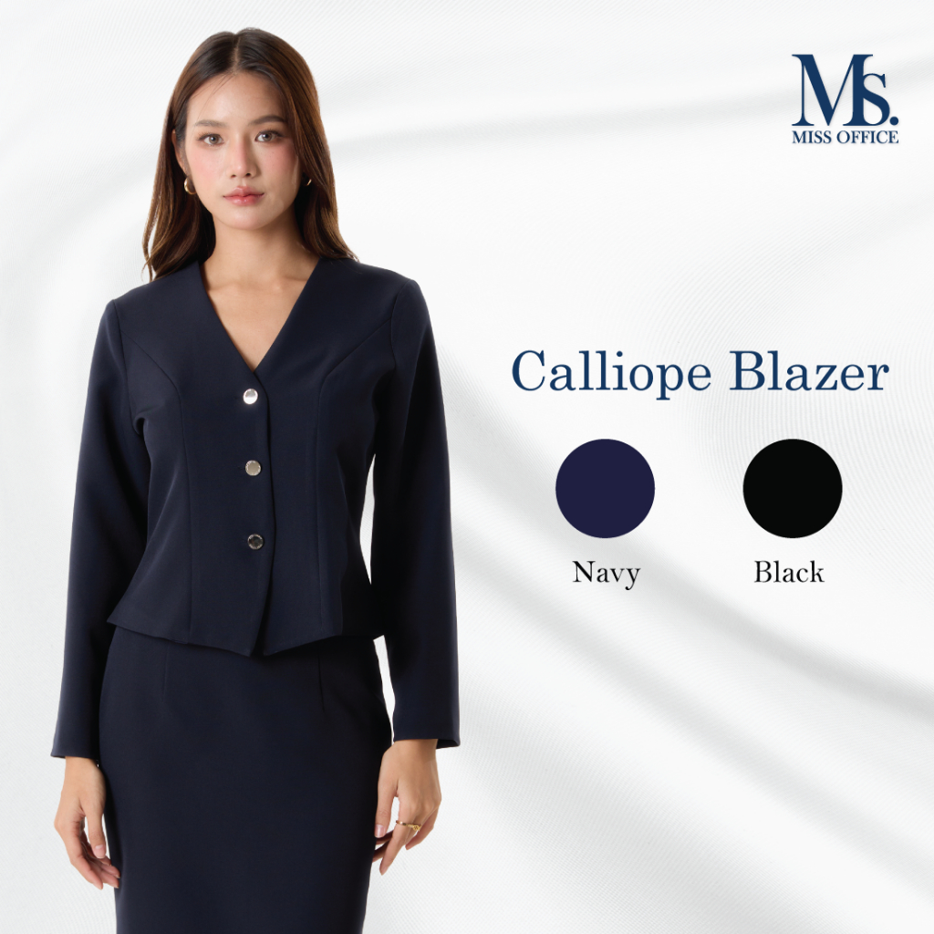 Miss Office เสื้อสูทเข้ารูปไร้ปกกระดุมหน้า3เม็ด (Calliope Blazer) (MB-055)