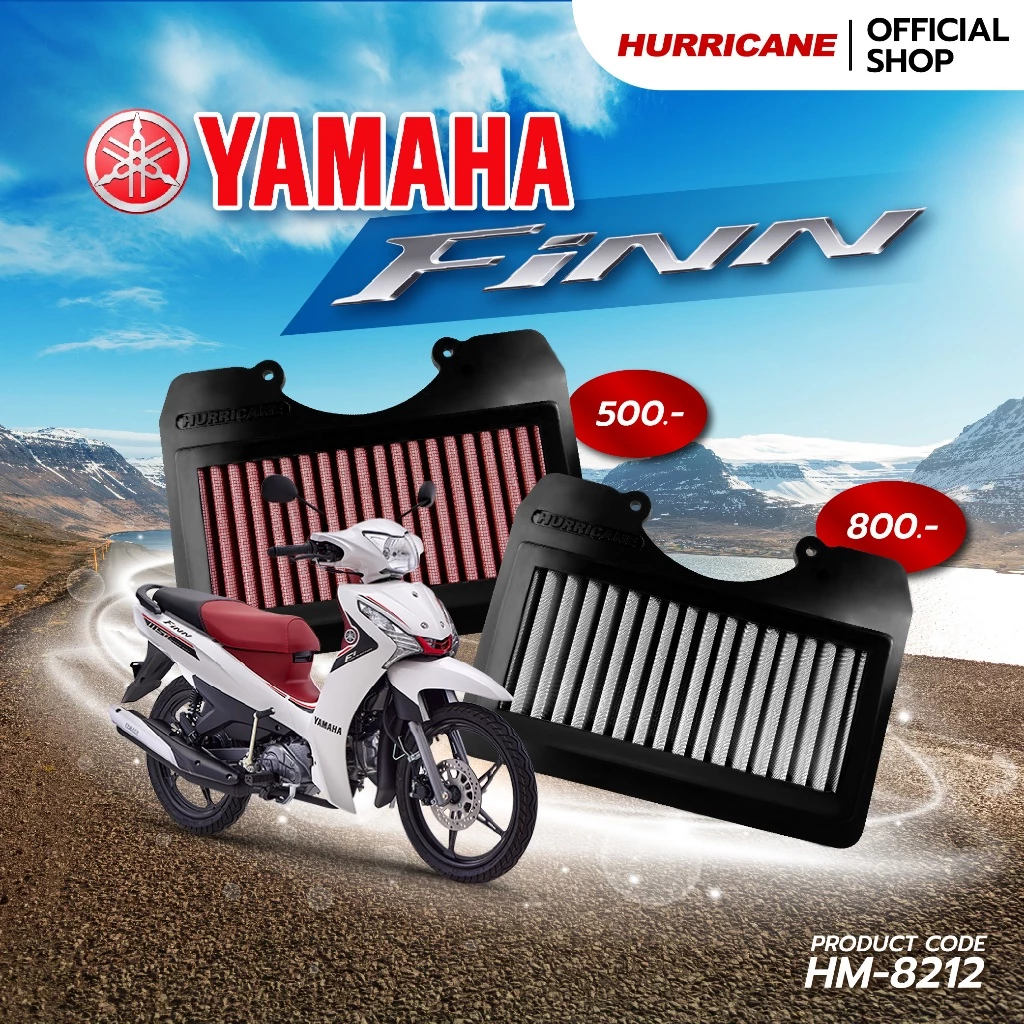 HURRICANE กรองอากาศสแตนเลส & ผ้าแดง YAMAHA Finn(ใหม่) HM-8212