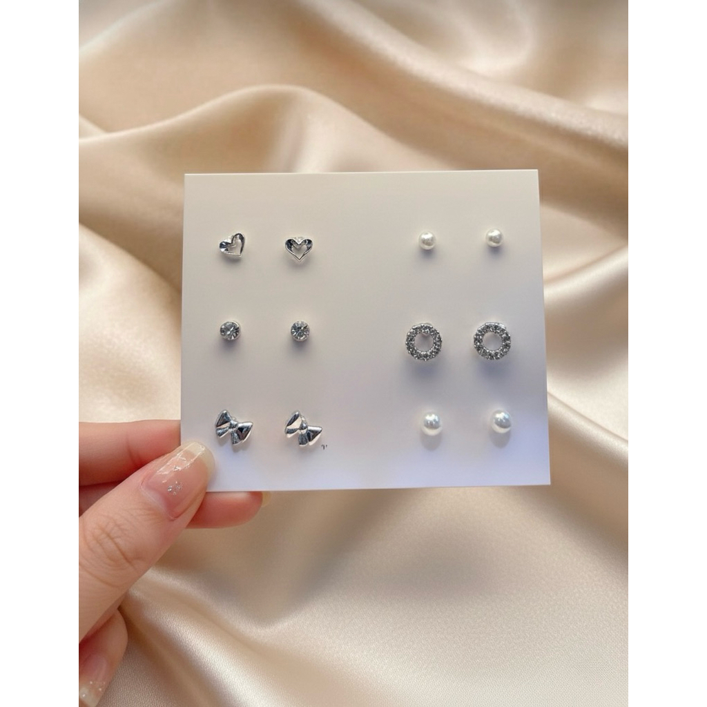 (พร้อมส่ง ส่งด่วน กทม.) ต่างหูแฟชั่น  1 Y14 เซ็ท 6 คู่  ราคาถูก!!