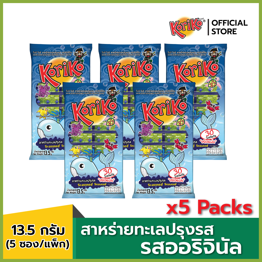 Koriko สาหร่ายทะเลปรุงรส  ชนิดแผ่น โมมิ โนริ  ขนาด 13.5 กรัม  ( 30 ชิ้น/แพ็ก )