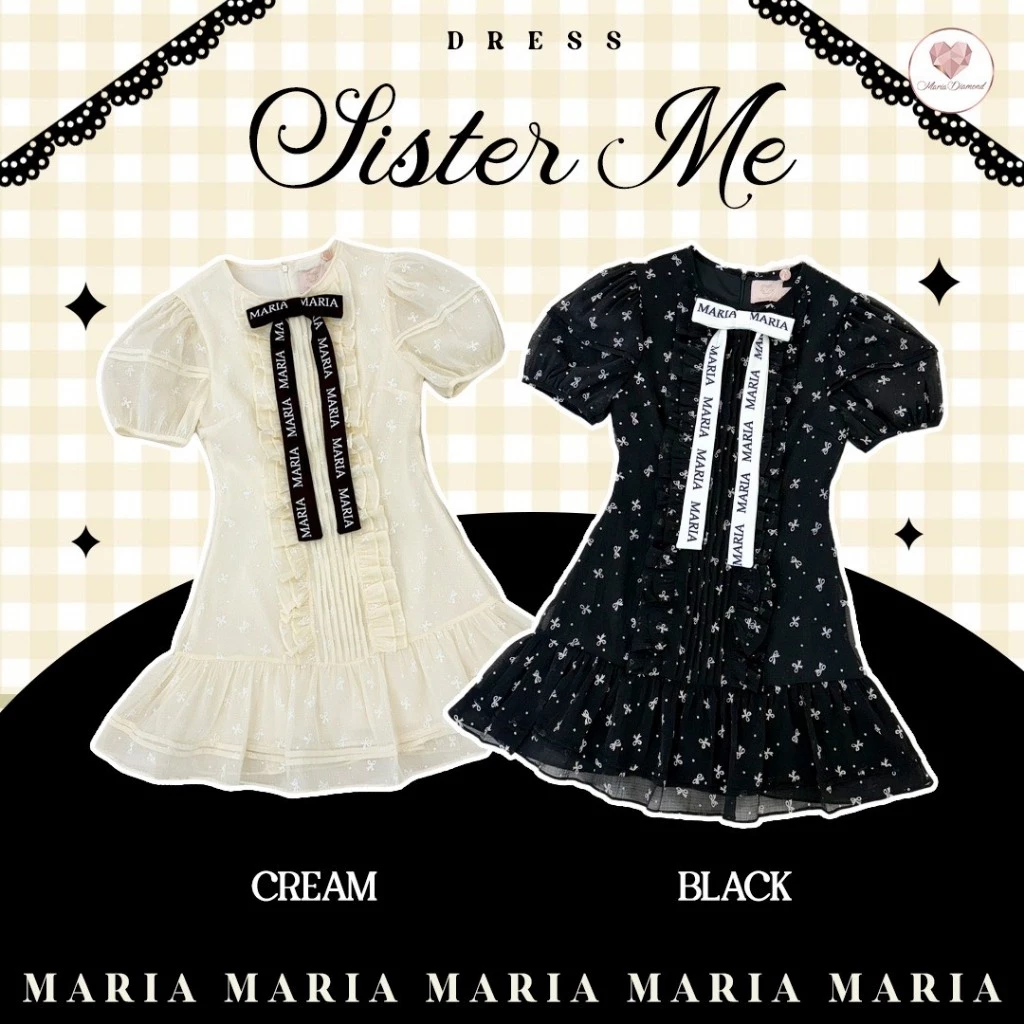 (มี3XL) มี 2 สี Sister Me Dress เดรสสั้นผ้าชีฟองโบว์เย็บติด texture แต่งโบว์ฟร้อน Maria แขนสั้นตุ๊กตา มีซับใน ซิปหลัง