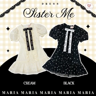 (มี3XL) มี 2 สี Sister Me Dress เดรสสั้นผ้าชีฟองโบว์เย็บติด texture แต่งโบว์ฟร้อน Maria แขนสั้นตุ๊กตา มีซับใน ซิปหลัง