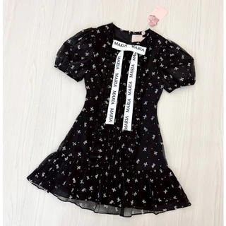 (มี3XL) มี 2 สี Sister Me Dress เดรสสั้นผ้าชีฟองโบว์เย็บติด texture แต่งโบว์ฟร้อน Maria แขนสั้นตุ๊กตา มีซับใน ซิปหลัง
