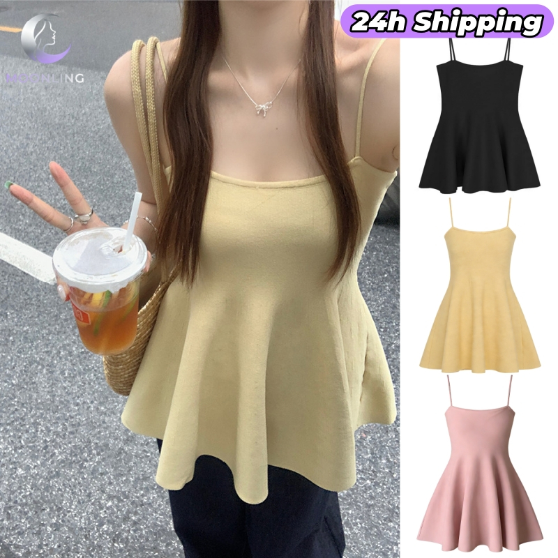 🌜Moonling🌛 พร้อมส่งจากไทย เสื้อสายเดี่ยวไหมพรมสีพื้น เรียบง่าย 7686