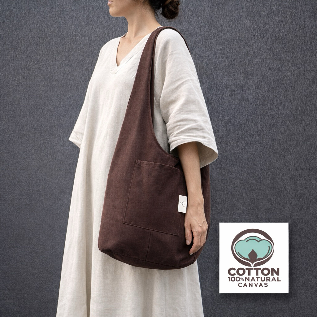 Thai Brown Cotton Canvas Fisherman Monk Hippie Messenger Bag กระเป๋าชาวประมง พระ กระเป๋าสะพายข้าง 🇹🇭