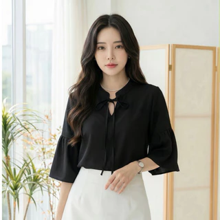 เสื้อคอจีนผูกโบว์ รุ่น Chinese collar shirt