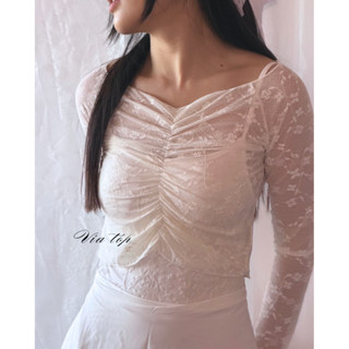 VIA Lace Cover Top เสื้อคลุมลูกไม้ซีทรู ใส่ออกกำลังกาย โยคะ …