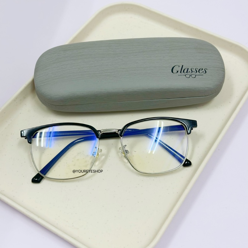 YOUREYESHOP แว่นสายตายาว เลนส์กรองแสงแสงสีฟ้า ทรง Square Clubmaster รุ่น 10681+กล่องไม้